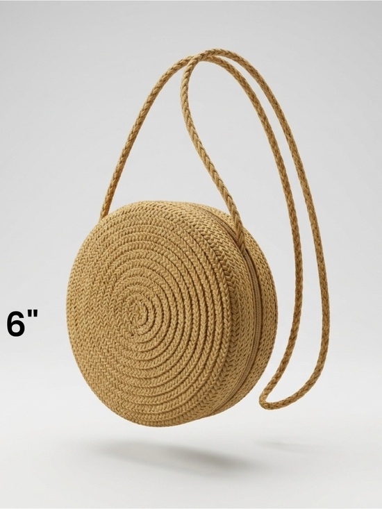None Handbags - Bohemian Woven Round Crossbody Bag in Tan Boho bag